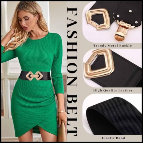 Wide Elastic Waist Belt Vintage Chic Elegant Dress Accessory Adjustable Fit